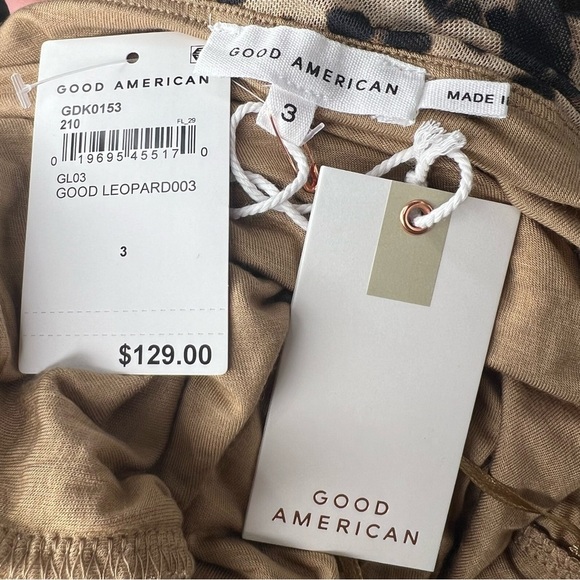GOOD AMERICAN Tan & Black Leopard Sleeveless Ruched Mesh Midi Dress Sz L NWT - Picture 12 of 16